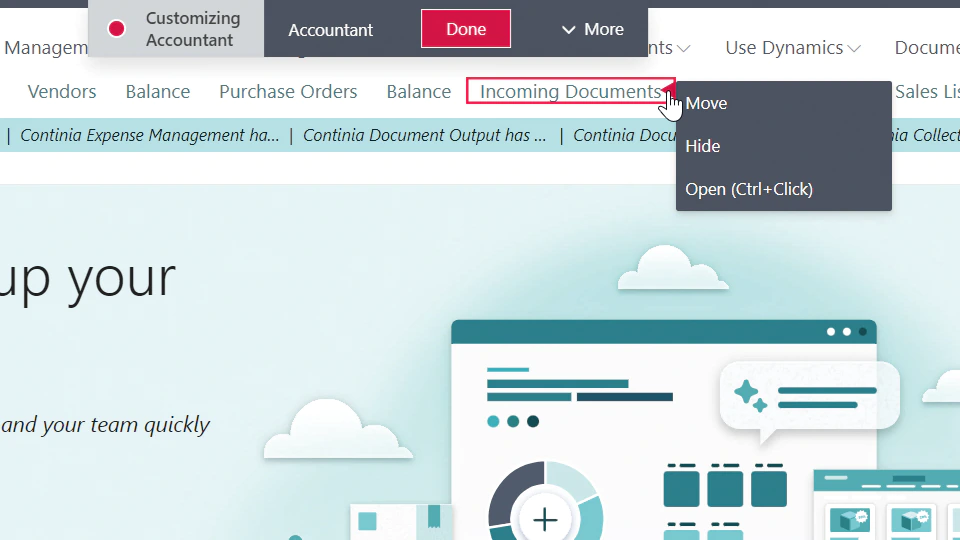 Tilpasning af et rollecenter i Business Central