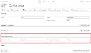 De to nye SKU politik felter på lokationskortet