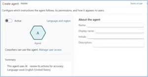 Agenten konfigureres i en guide, hvor der tildeles information om agenten og de instruktioner, den skal følge