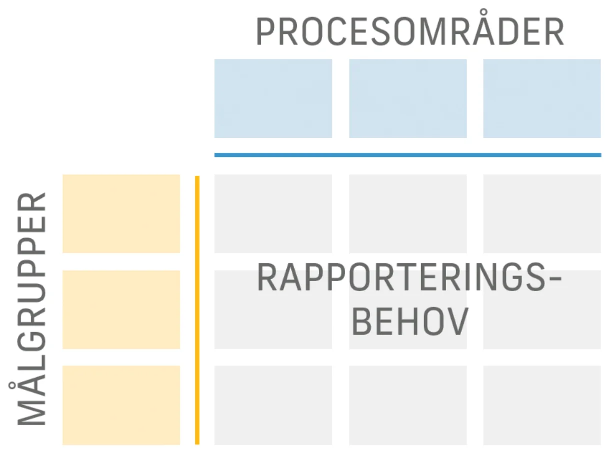 Skema med målgrupper, procesområder og rapporteringsbehov