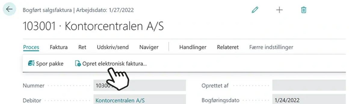 Opret elektronisk faktura i Dynamics 365 Business Central